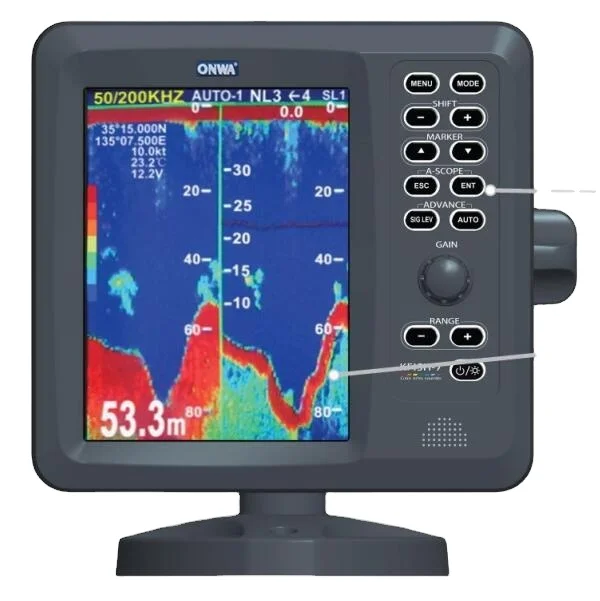 For Onwa KFish-7 7 TFT LCD Marine Fish finder depth Sounder Color Sonar with Measuring Size Function Dual Frequency TRANSDUCERS