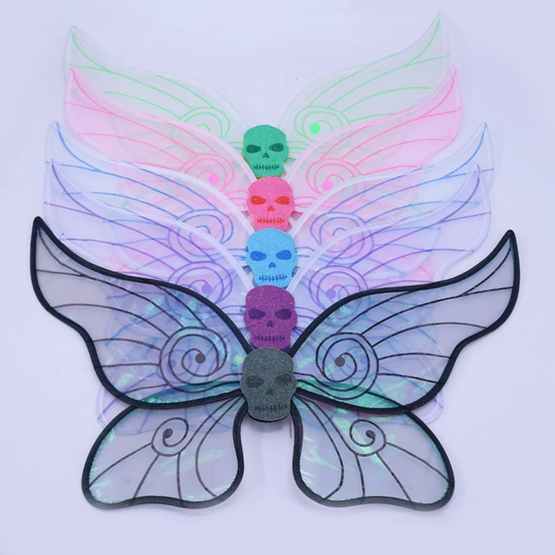 Halloween Fairy Wings for Women Spooky Skull Butterfly Wings Fairy Costume for Birthday Party Festival