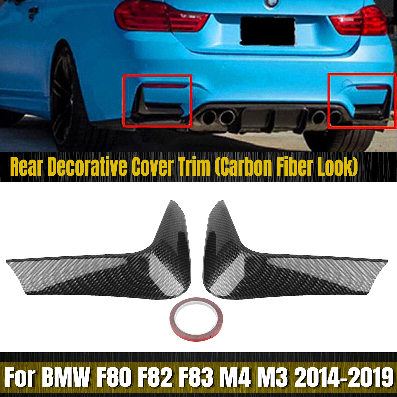 

Rear Bumper Diffuser Side Spoiler Cover Splitter Molding Trim For BMW F80 M3 F82 F83 M4 2014-2020 Carbon Fiber Look/Gloss Black