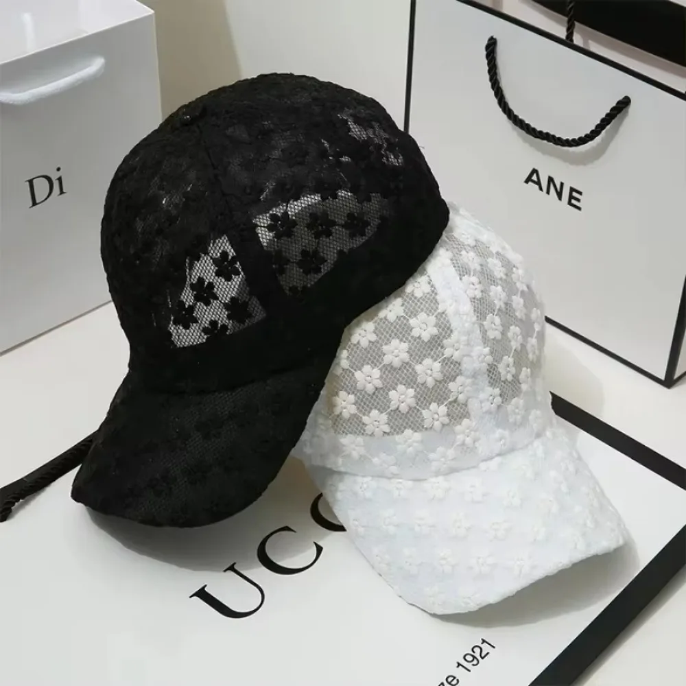 

Women's Fashion Versatile Sunshade Hat Sunshade and Sunscreen Lace Duck Tongue Hat Leisure Hollowed Out Flower Baseball Cap