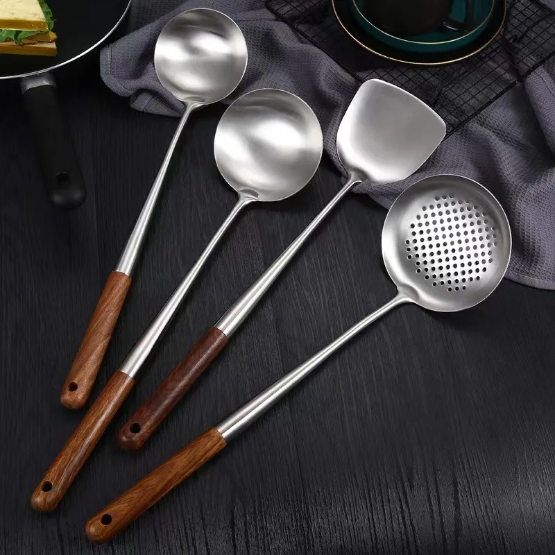 

4PCS SET Kitchen Utensils Wok Spatula Iron Ladle Tool Set Spatula for Stainless Steel Cooking Equpment Kitchen Tools Gadgets
