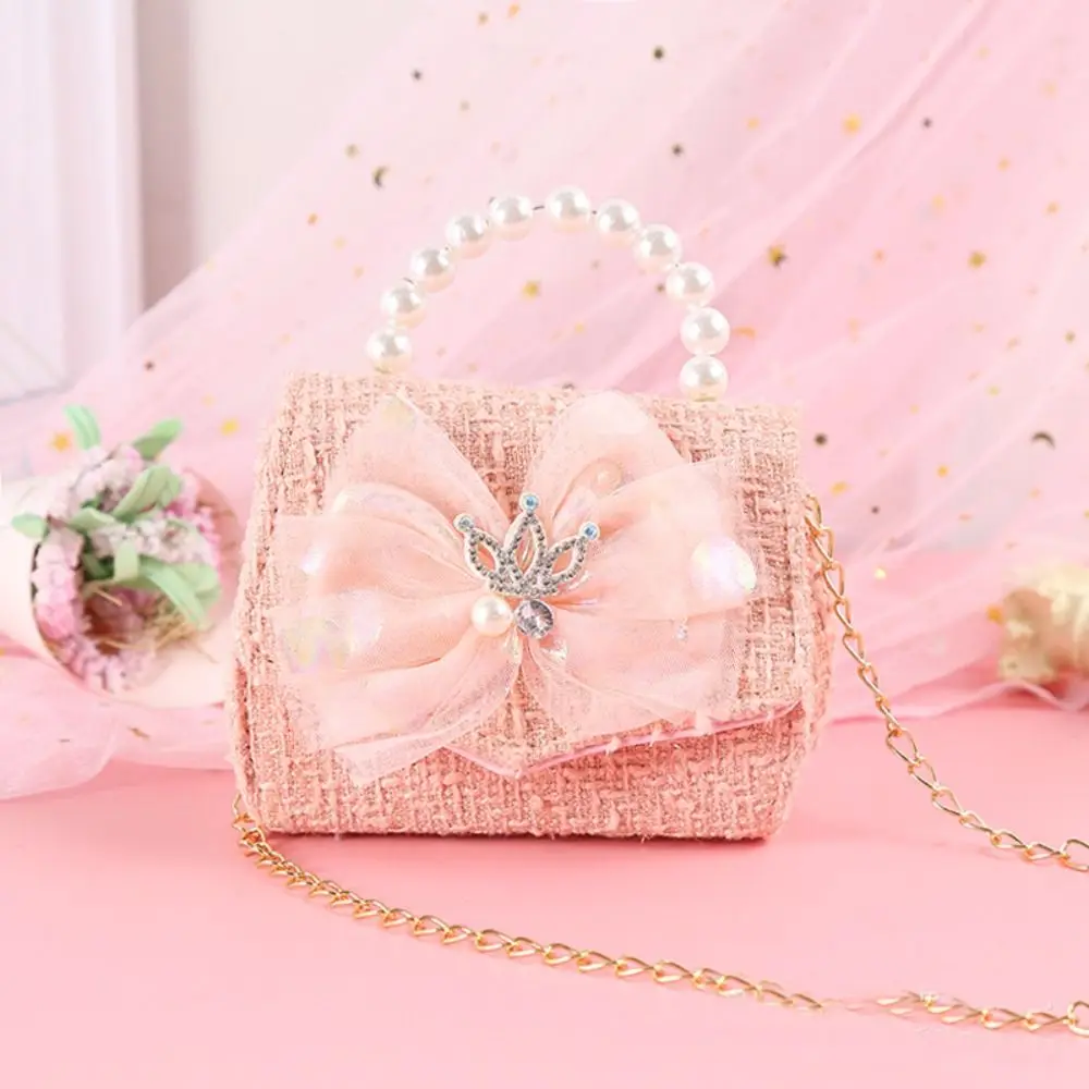 Fashion Cute Handbag Pearl Handle Hand Portable Tote Bag Bowknot Crown Purse for Girls