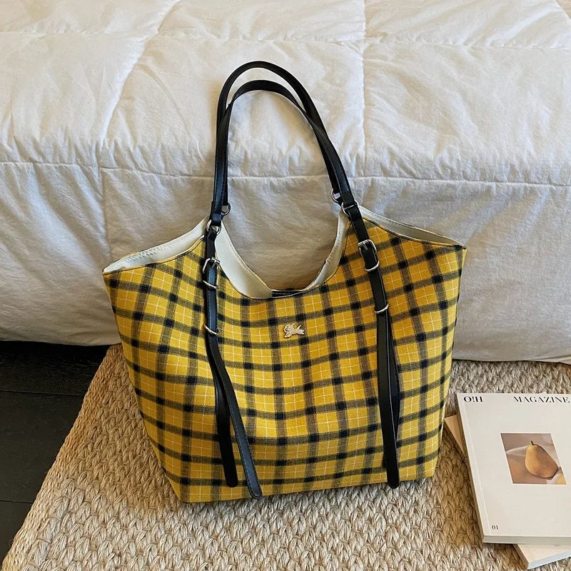 

Сумка через плечо в корейском стиле из канваса в клетку, женская, новая модная, вместительная, с ручками, удобная и универсальная, для повседневного использования