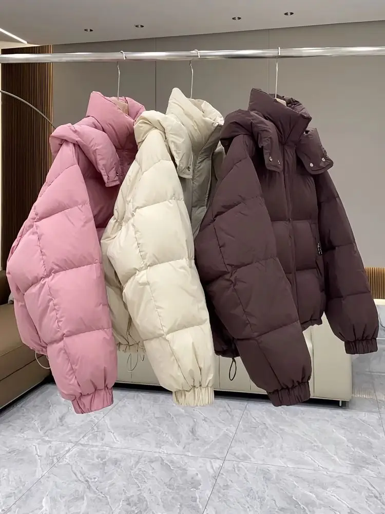 

Solid Color Women Winter Coat Short Hooded Female Parkas Down Cotton Padded 2025 New Trendy Puffer Jackets Outerwear