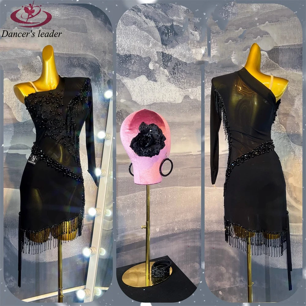 

Latin Dance Dress Handmade High-end Custom Half-sleeve Decorations Cha Cha Tango Female Adult Stage Professional Clothing
