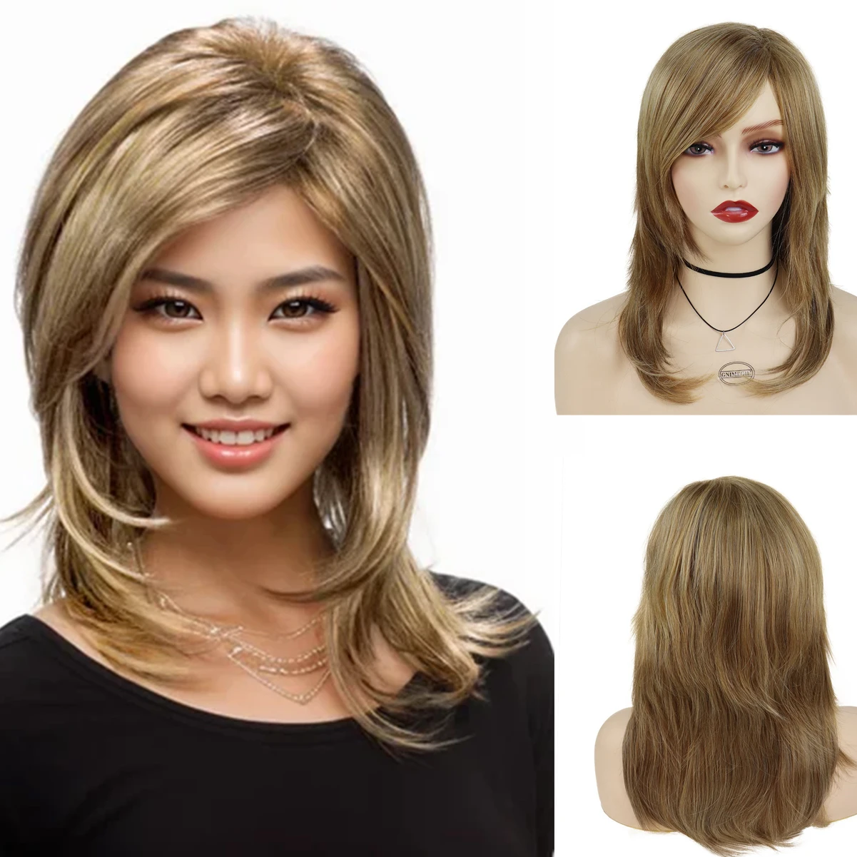 

Синтетический полный парик 21-дюймовый длинный прямой парик Термостойкие смешанные светлые парики для женщин Женский костюм Вечеринка Ежедневные волосы Парики для мамы