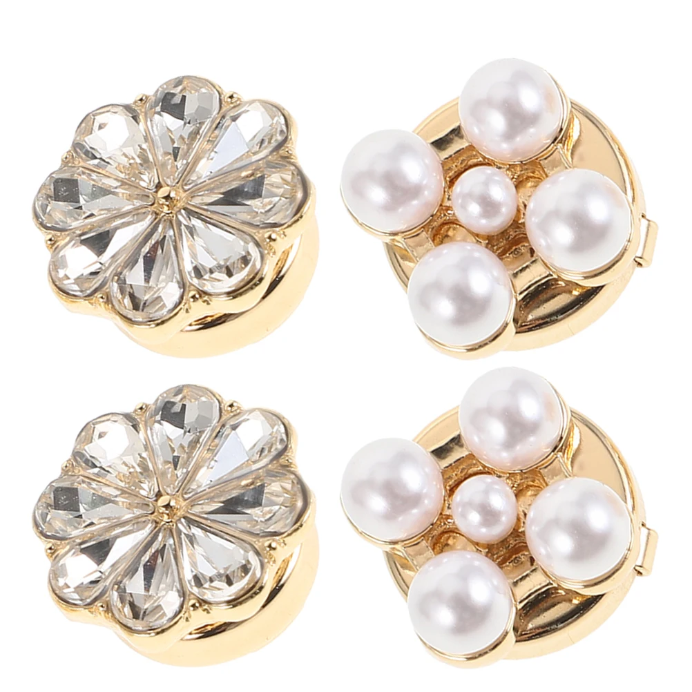 

4 Pcs Flower Cufflinks Crystal Buttons for Clothing Shirt Clips Women Covers Shirts Diy Decoration Floral Blouses