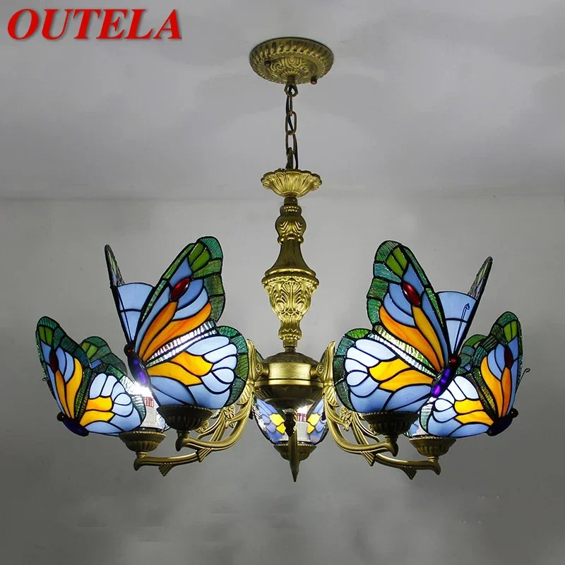 

OUTELA Butterfly Chandelier Luxury Art Living Room Restaurant Bedroom Villa Hotel Cafe Bar KTV Club Color Glass Pendant Light