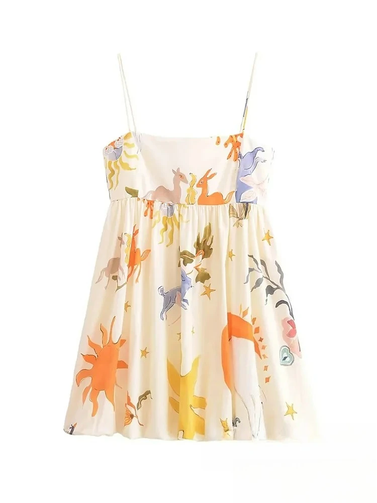 KONDALA Vintage Fiore Stampa Vestito Delle Donne Della Chiusura Lampo Cami Senza Maniche Abito di Sfera Abiti di Nuovo Modo 2024 Estate Boho Beach Dress