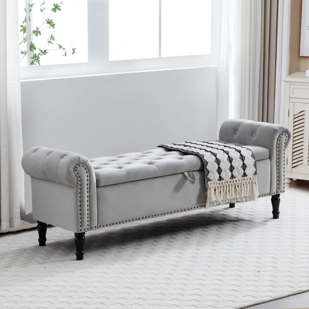 67 مقعد تخزين لغرفة النوم، نهاية مقعد السرير بحجم كينغ، مقاعد عثمانية للتخزين معنقدة مع أذرع لغرفة المعيشة أ #4