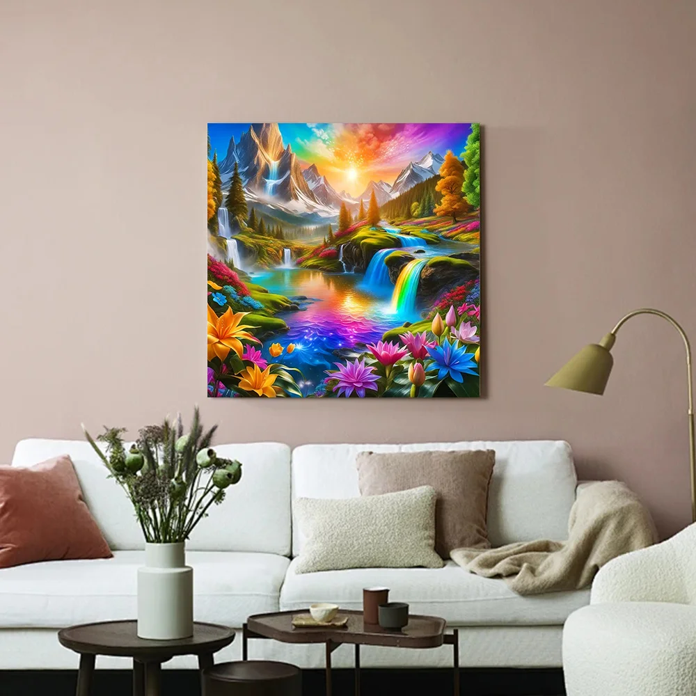 Huacan New Arrivals 2024 Diamond Painting Landscape Waterfall Full Mosaic Flower Art Home Decoration Rhinestone Pictures