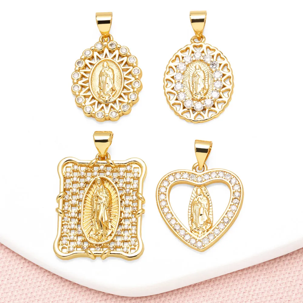 OCESRIO White Crystal Virgin Mary Oval Pendant for Necklace Copper Gold Plated Rectangle Heart Jewelry Making Supplies pdtb508