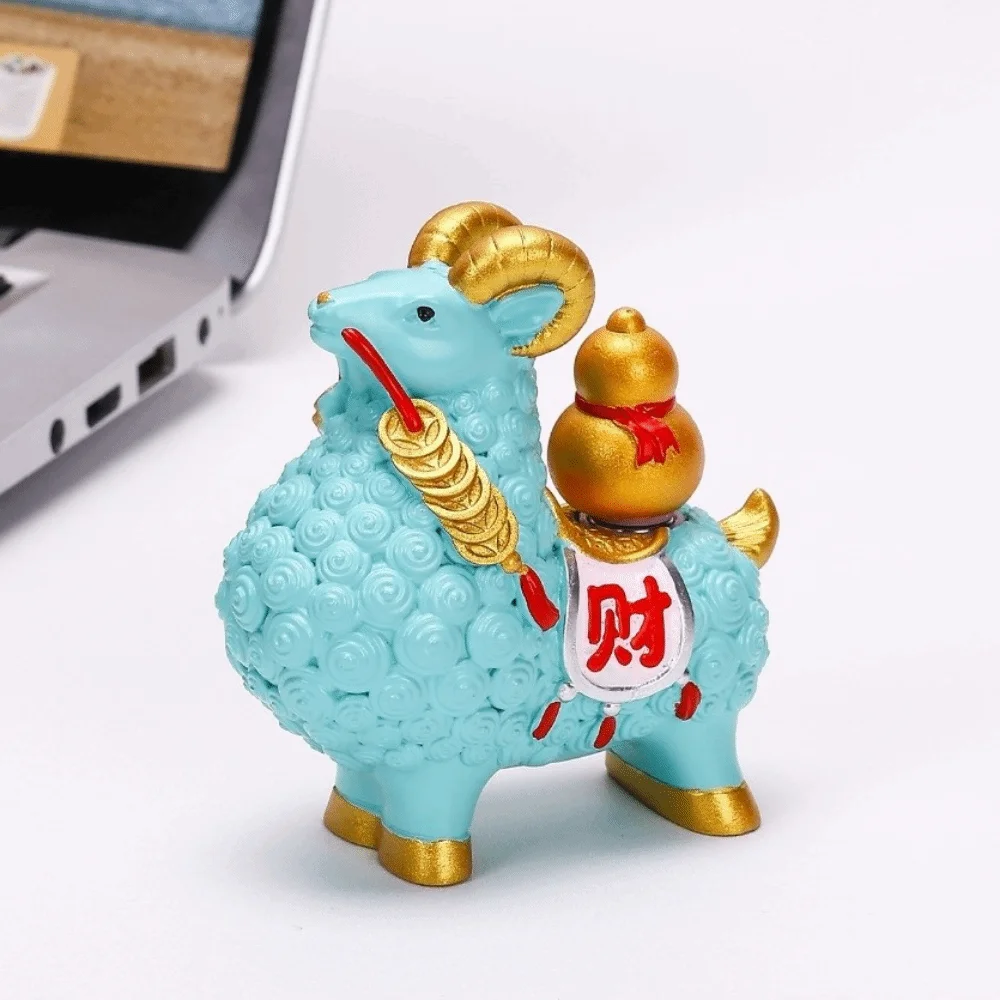 Resin Zodiac Sheep Figurine with Rotating Ingot Wealth Luck Theme Zodiac Sheep Mascot Home Decor Ornament Home Decoration
