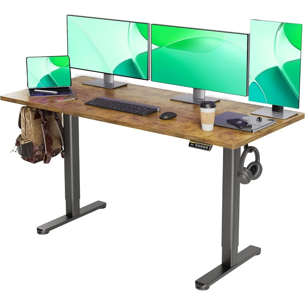 

Electric Standing Desk, Adjustable Height Stand up Desk, 63x24 Inches Sit Stand Home Office Desk with Splice Board, Black Frame