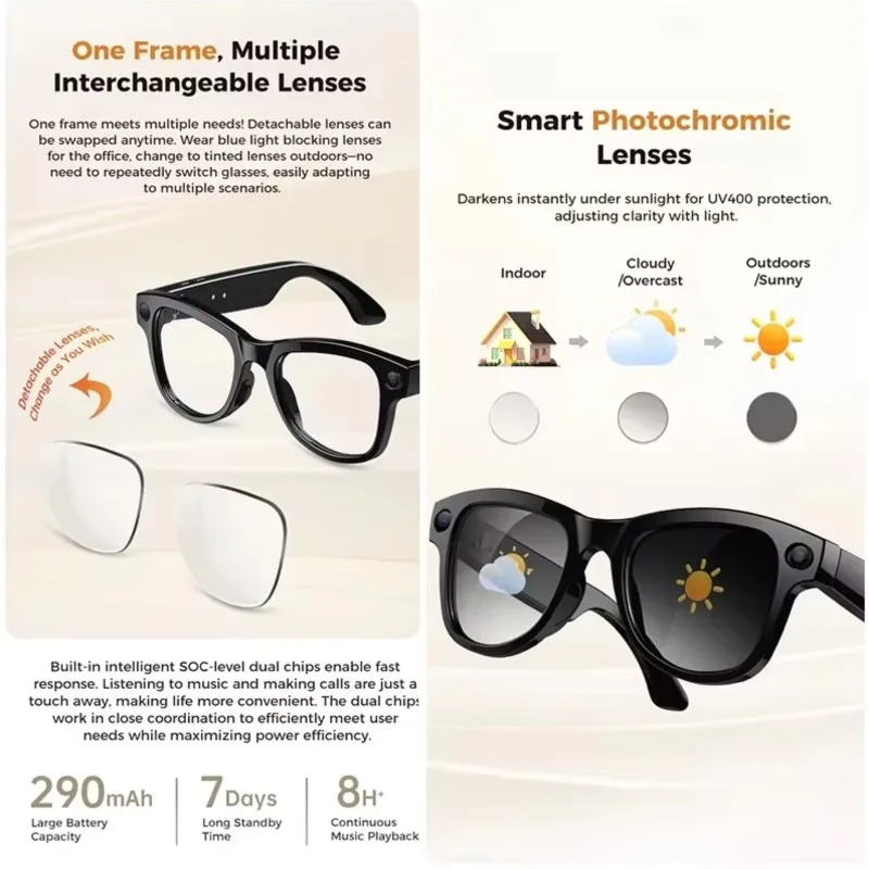 

【PUBLICITY】Real-Time Translation Chatgpt Voice Assistant M02 AI Smart Glasses 8MP Camera Bluetooth Music Sunglasses