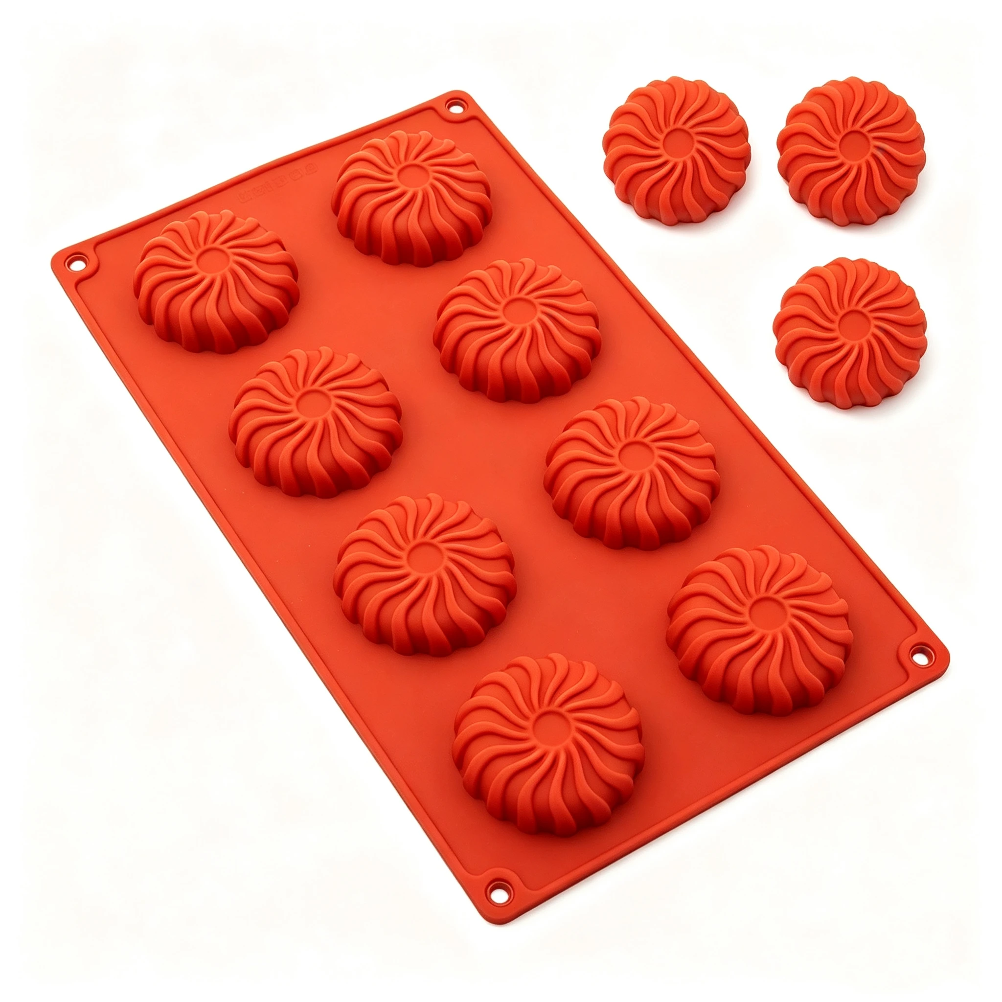Silicone Swirl Turbine Flower Chocolate Mooncake Mold 8 Hole Non‑stick Baking Mould for Cookie Cake Pastry Dessert Baking Tools