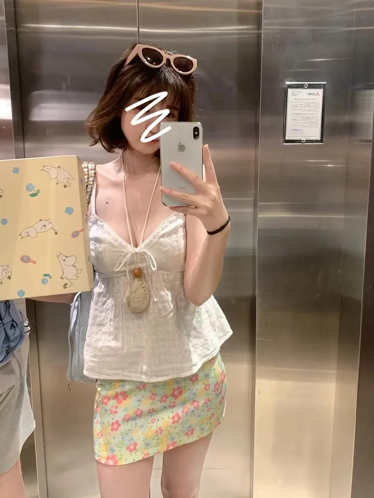 

Юбка А-силуэта с цветочным принтом, женская, с завышенной талией, утягивающая, весенняя новинка, для полных женщин, скрывающая бедра, средней длины, для повседневной носки, в корейском стиле