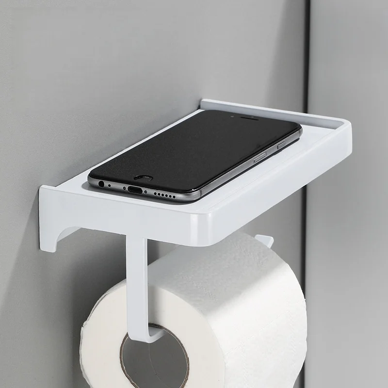 

Black Toilet Paper Holder Wall Mounted Gray Tissue Paper Holder White Paper Roll Holder With Phone Storage Shelf Aluminium Alloy