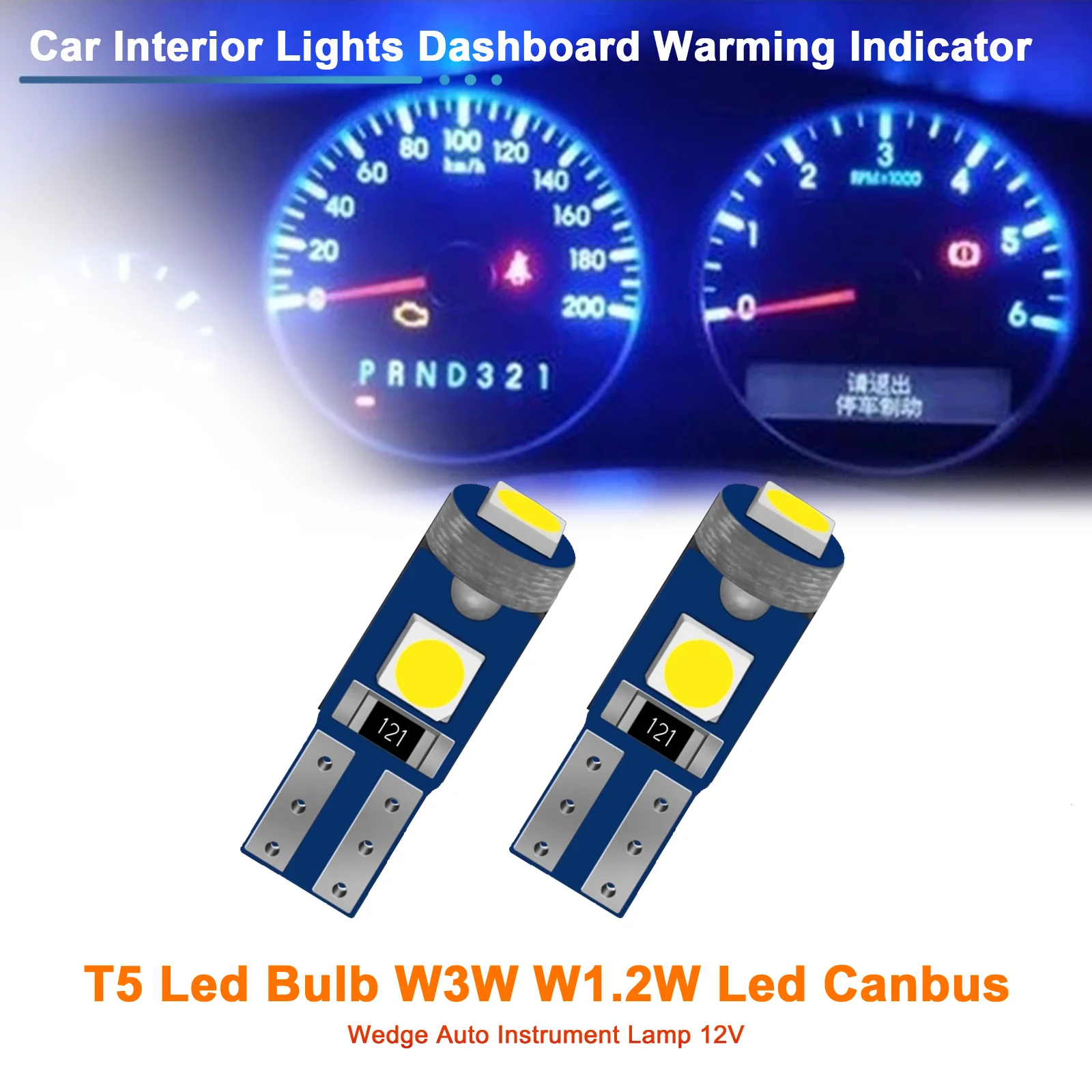 10Pcs T5 3SMD Led Bulb W3W W1.2W Led Canbus Car Interior Lights Dashboard Warming Indicator Wedge Auto Instrument Lamp 12V