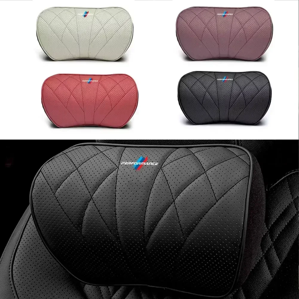 Leather Car Seat Headrest Memory Foam Comfort Neck Pillow Auto Interiors For BMW M Performance M3 M5 M6 F01 F20 F10 F13 E91 F11