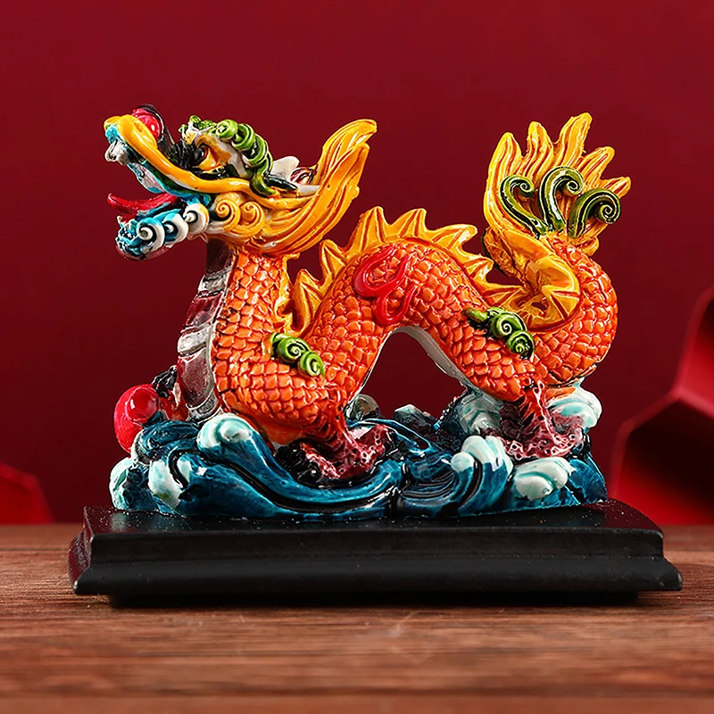 Resin Chinese Dragon Retro Feng Shui Mini Animal Sculpture 2024 New Year Dragon Mascot Gift