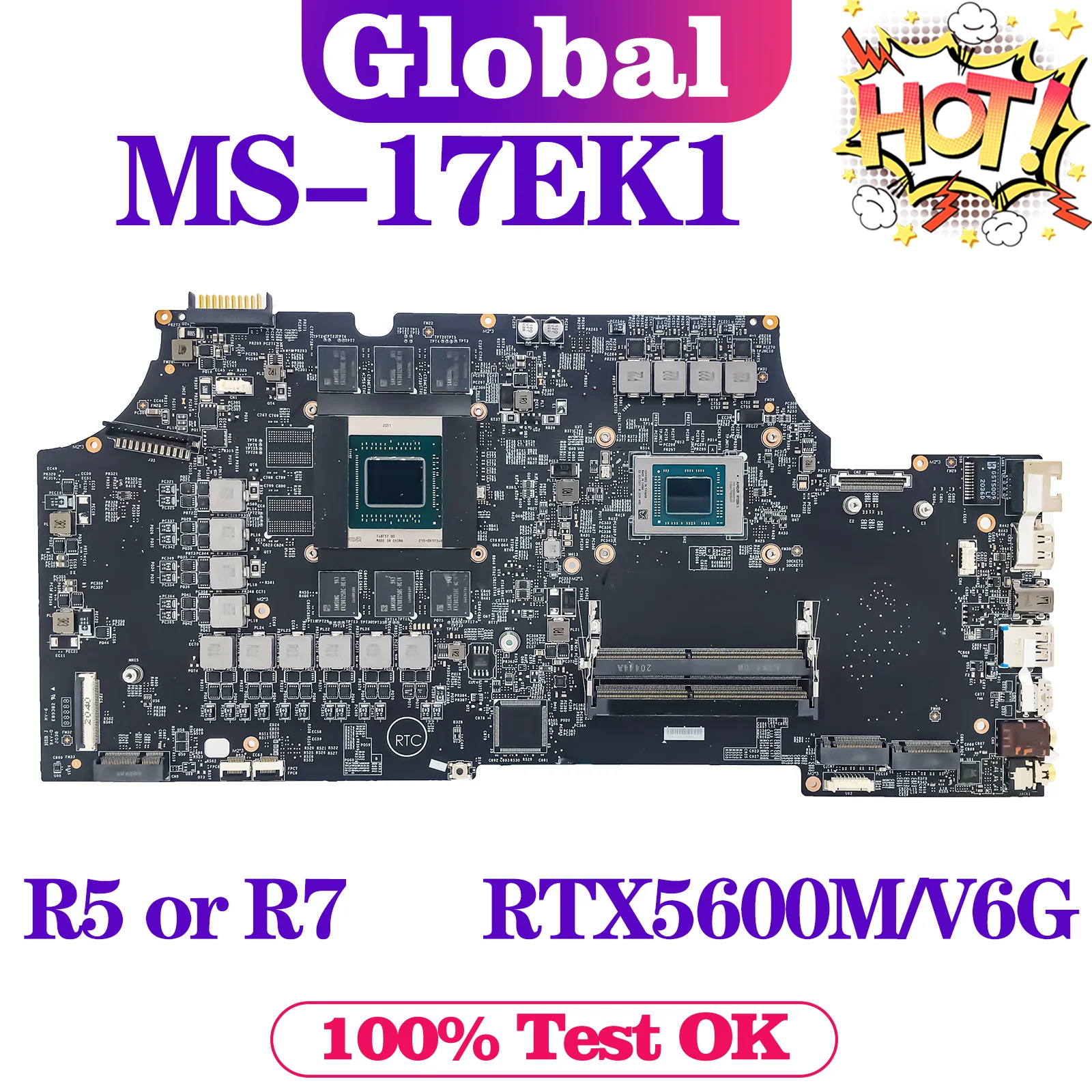 

KEFU Mainboard For MSI MS-17EK1 MS-17EK Laptop Motherboard R5 R7 4th Gen RTX5600M/V6G