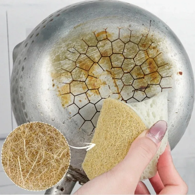 10Pcs Kitchen Cleaning Sponge Sisal High Foam Seaweed Scrubber Household Dish Washing Scouring Pad