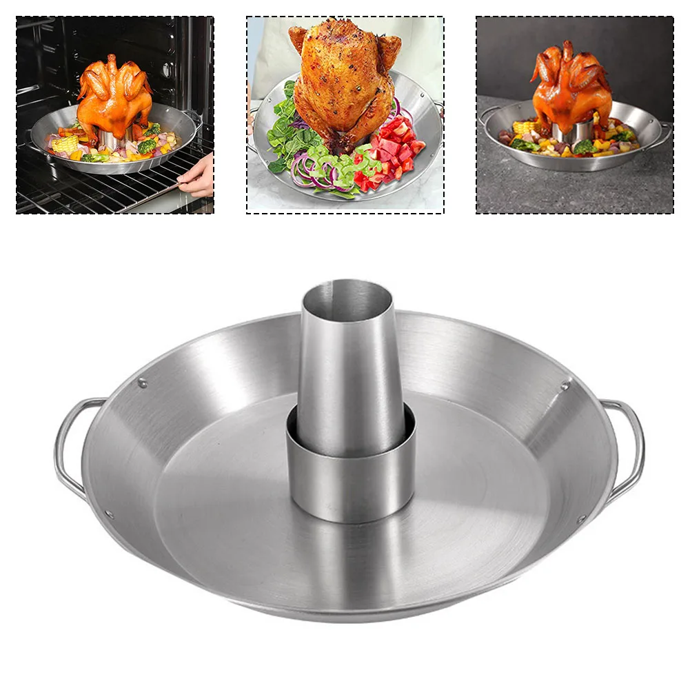 

BBQ Parties Outdoor Picnic Roast Chicken Tray Grilling Rack Bbq Rack For Chicken Accessory Silver Removable Design