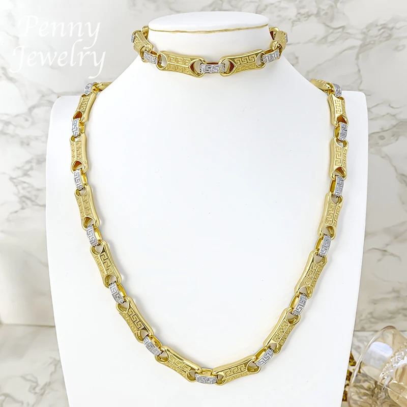 Hip Hop Y2K Top Quanlity Necklace Bracelet Golden Jewelry Set for Man Fashion Engagement Jewellery for Party Wedding Gifts