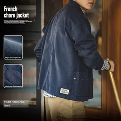 Maden Herfst Marineblauwe Jachtjas Voor Heren Turn-Down Kraag Asymmetrische Multipocket Katoenen Casual Bovenkleding Jas Losse Pasvorm