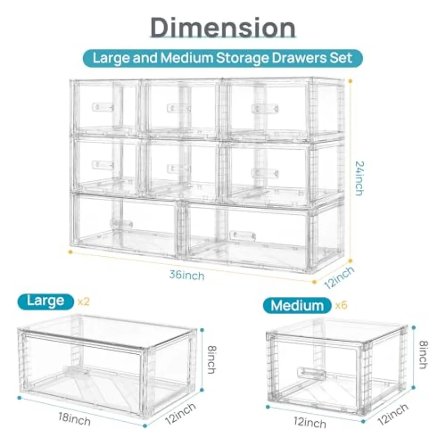 8 Pack and Stackable Storage Drawers Set