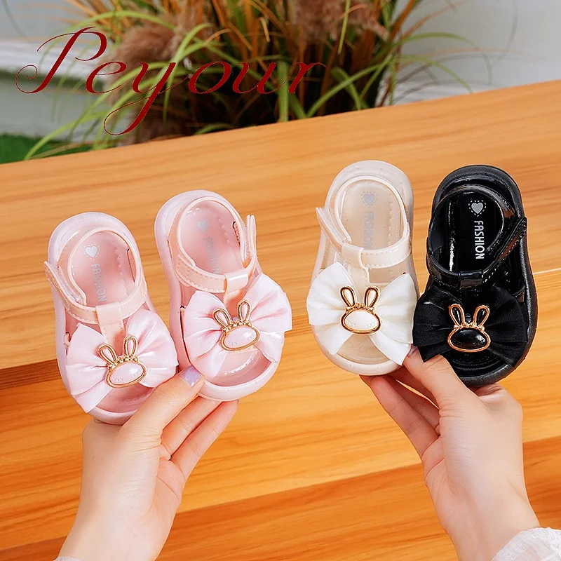 Trendy Cute Cartoon Sequin Bowknot Sandals For Baby Girls, Breathable Non-slip Walking Shoes For Summer