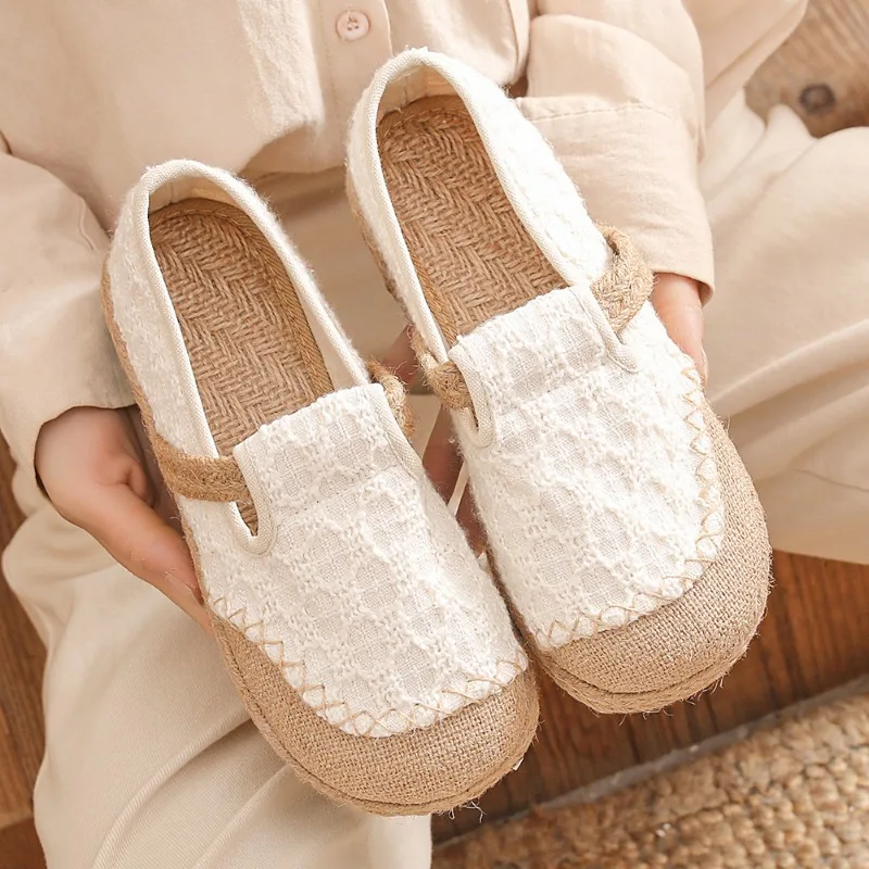 Veowalk Vegan Handmade Women Embroidered Canvas Espadrilles Flats Japanese Style Ladies Comfortable Casual Slip-on Loafers Shoes