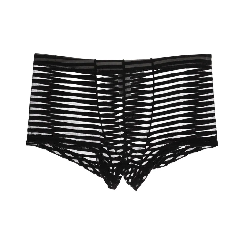 Mens Ice Silk Striped Boxer Trunk Transparent Underpants U Convex Pouch Panties Sexy U Convex Pouch Summer Short Underwear