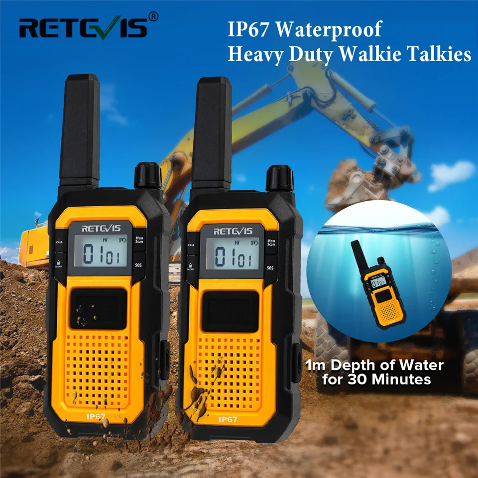 

Retevis RB648 Heavy Duty Walkie Talkie IP67 Waterproof USB Type C Charger Dual PTT VOX PMR446/FRS Two Way Radio for Construction