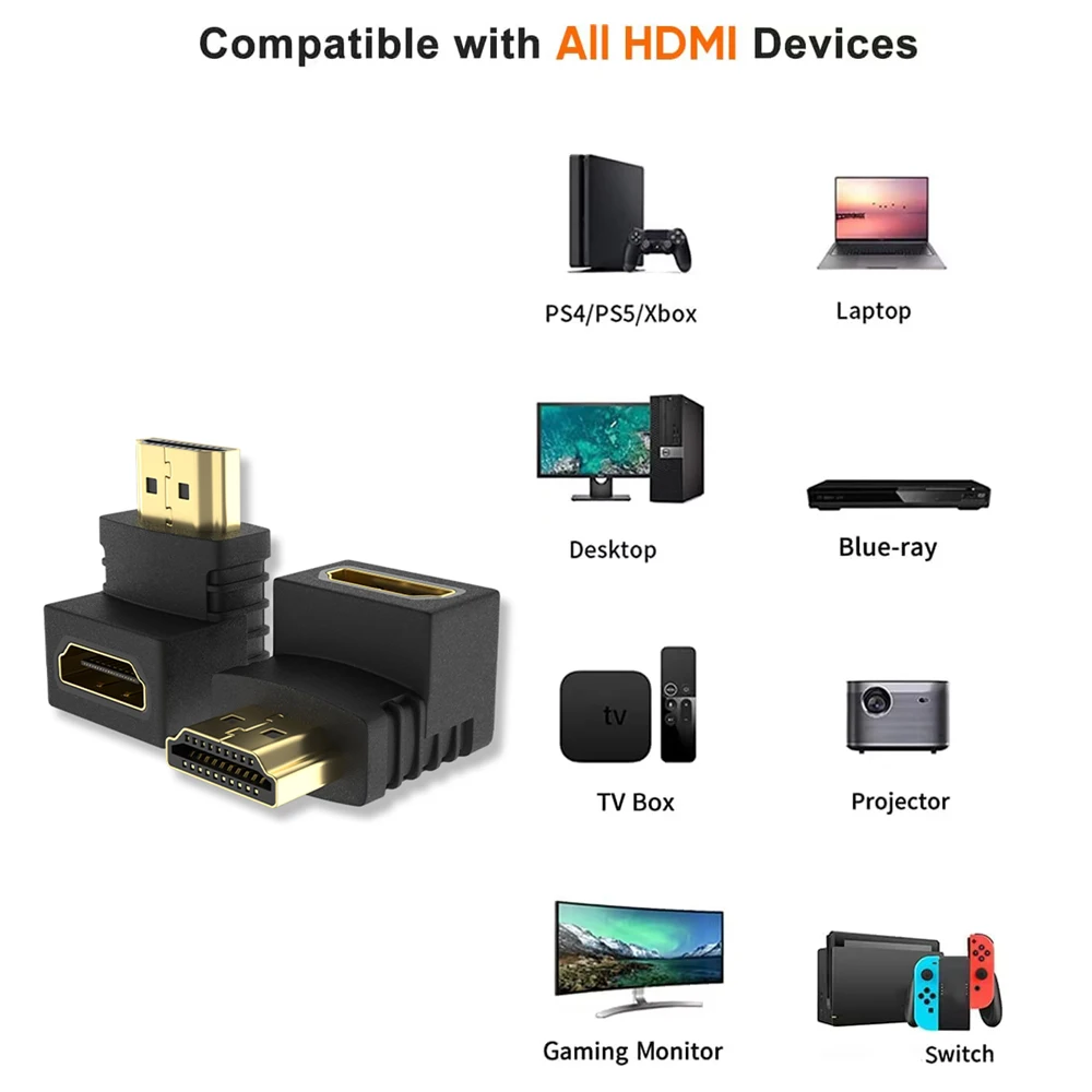 ZOGUO-Macho para Fêmea HDMI Extender Adapter, 90 Graus Conversor de ângulo ascendente, 4K Conector HD para HDTV, Parede, TV, Roku, Laptop