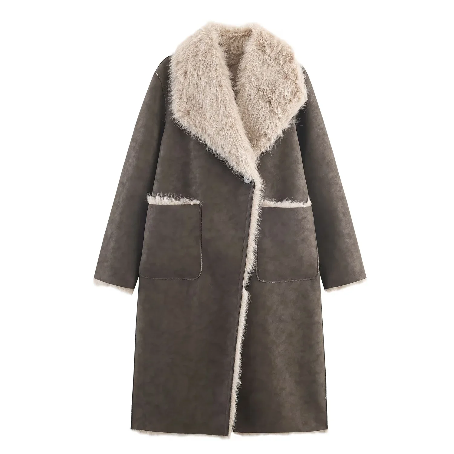 

2025 Autumn New Women's Casual Fashion Simple and Loose Double sided Two sided Wear Single button Artificial Fur Effect Coat