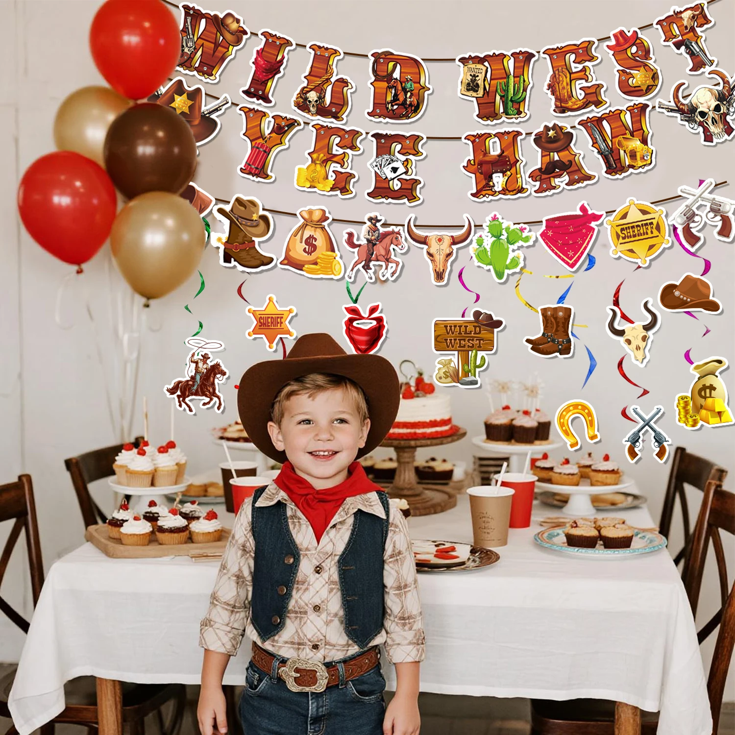 12 Pcs Western Cowboy Party Decorations Cowboy Theme Party Decorations-Swirls&Banner etc Western Birthday Party Decorations