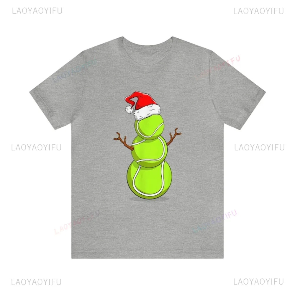 

Funny Snowman Tennis Ball Cartoon Graphic Printed TShirt Santa Hat Design Casaual Fashion Loose Women T Shirt Hip Hop Man Tees