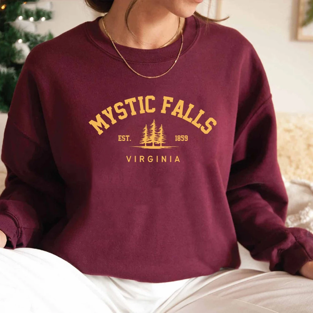 Mystic Falls Virginia Sweatshirt Salvatores Hoodie Unisex Long Sleeve Crewneck Pullovers Hoodies Casual Sweater for Vampire Fans