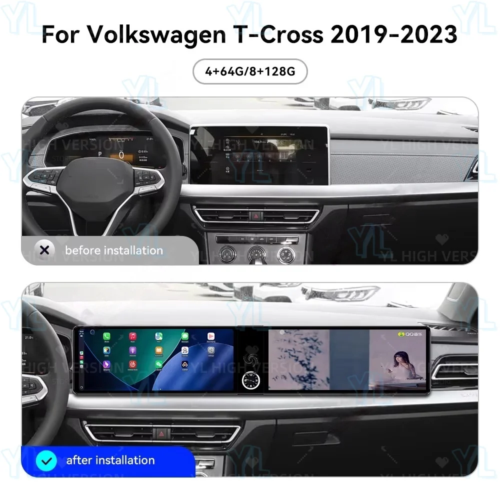 YF Dual 12.3‘’Android 13 Carplay For Volkswagen T-Cross 2019-2023 GPS Navi Car Radio HD Touch screen Stereo Android Auto  4G