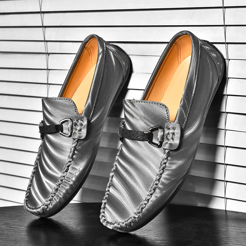 

Trendy Grey Leather Shoes Men Slip On Shoes Flat Casual Loafers For Men Comfort Large Size 46 Men’s Driving Shoes zapatos hombre