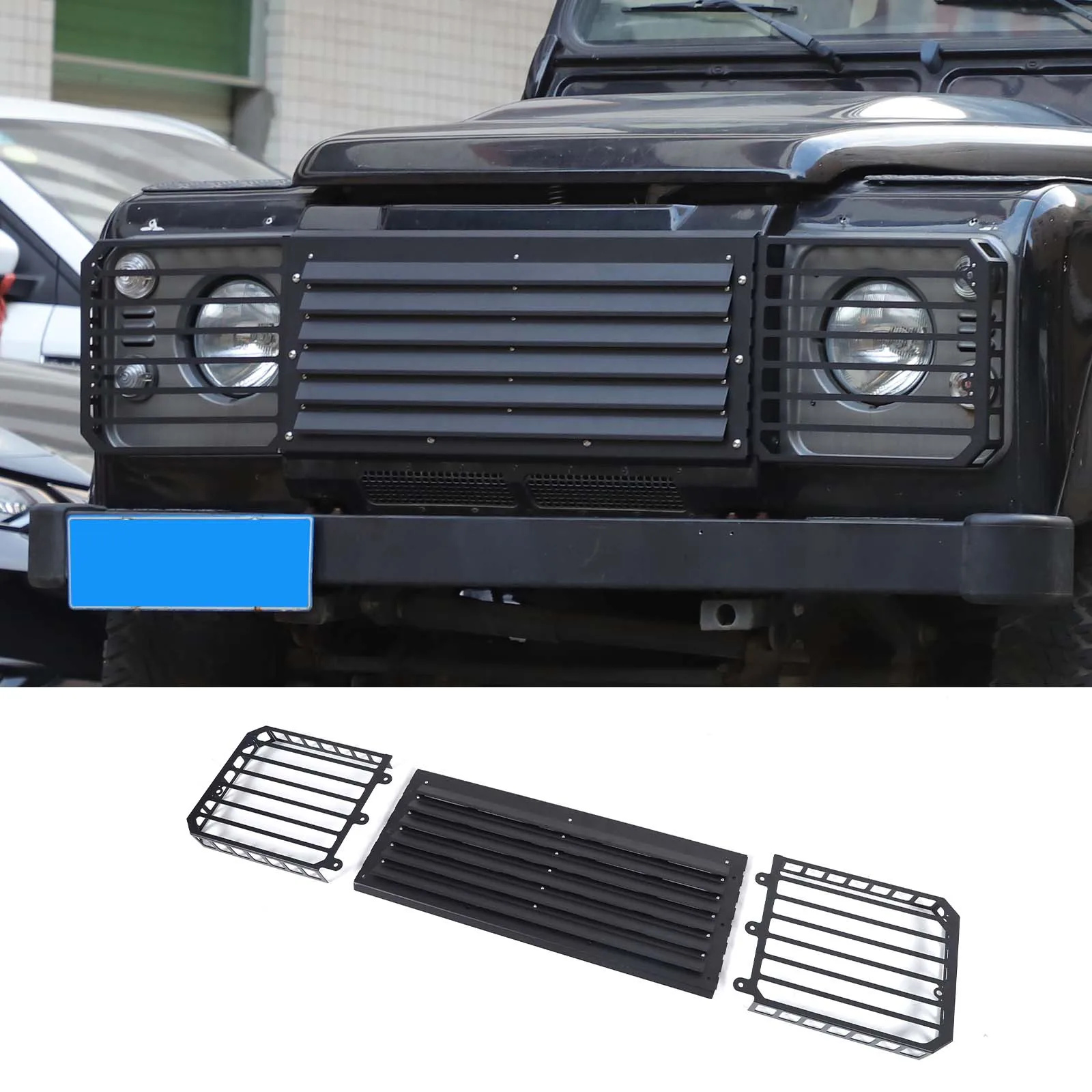 

For Land Rover Defender 90 110 130 2004-2018 Car Front Grille Headlight Protection Screen Aluminum Alloy Car Accessories