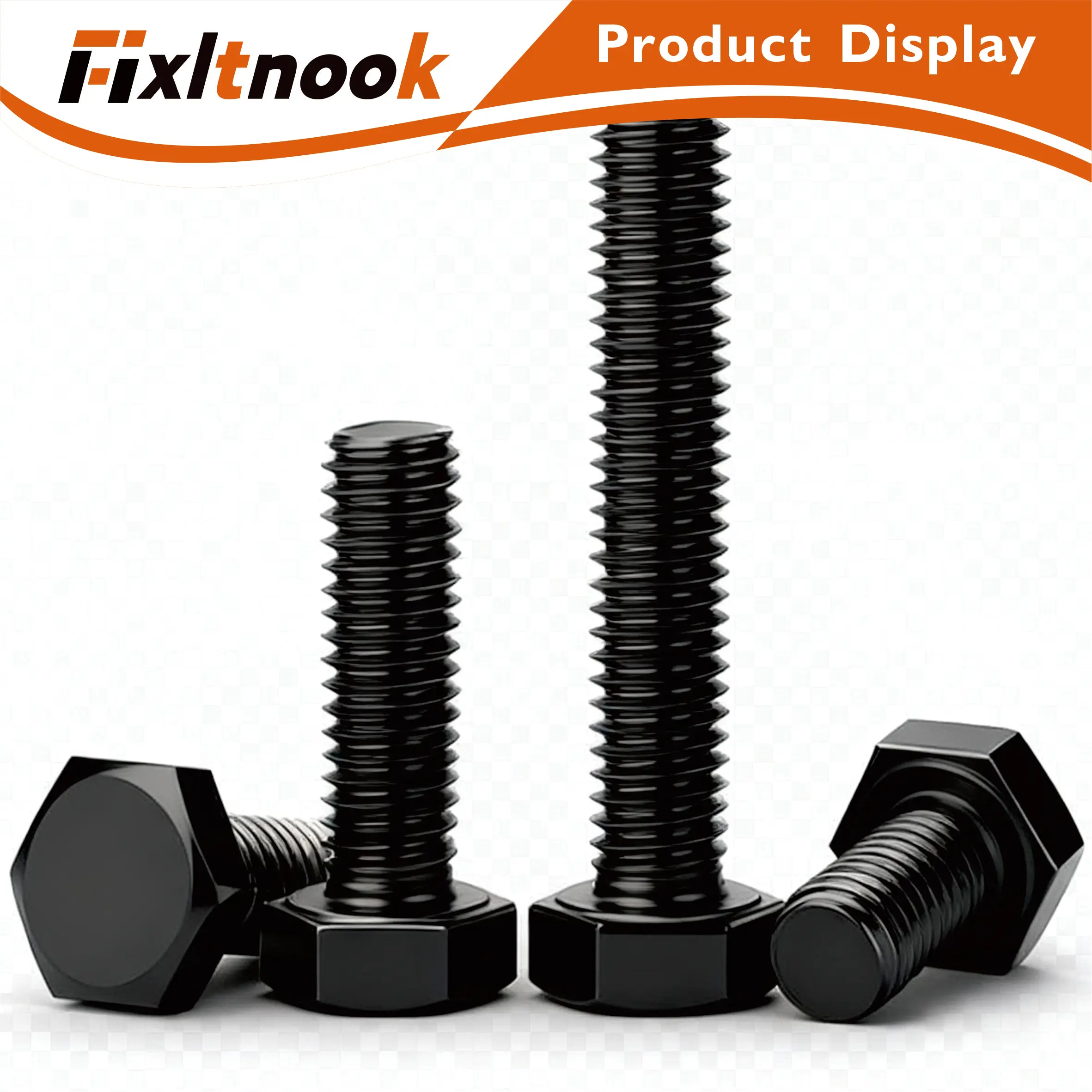 15 ชิ้น, สกรูหัวหกเหลี่ยม M10 X 30-50 มม., สกรูหัวหกเหลี่ยม, เหล็กอัลลอยด์เกรด 8.8, การชุบออกซิเดชันสีดำ, เกลียวเต็มแบบเมตริก