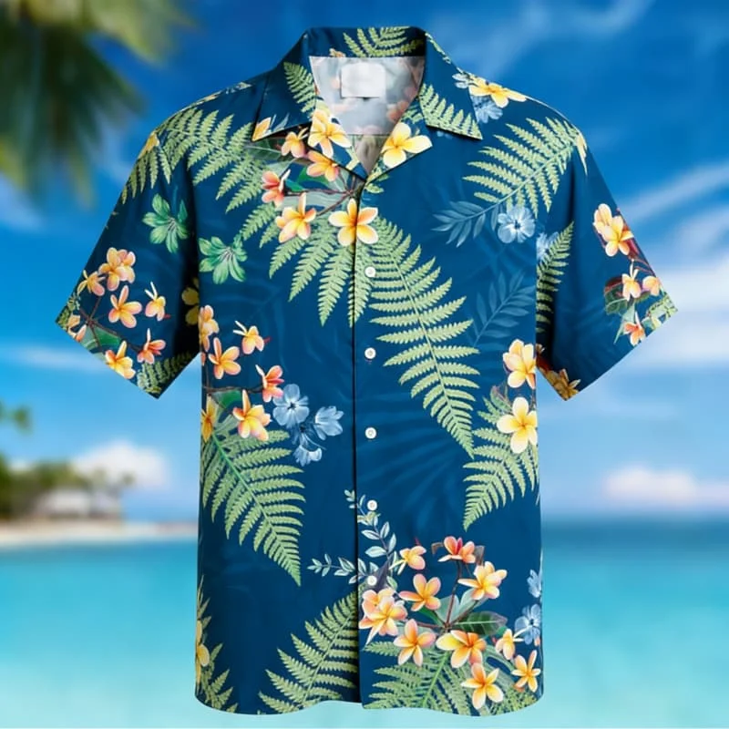 Men's Premium Hawaiian Floral Print Button Up Shirt Versatile Summer Look for Hawaii Vacation Pool Party Outdoor Adventure