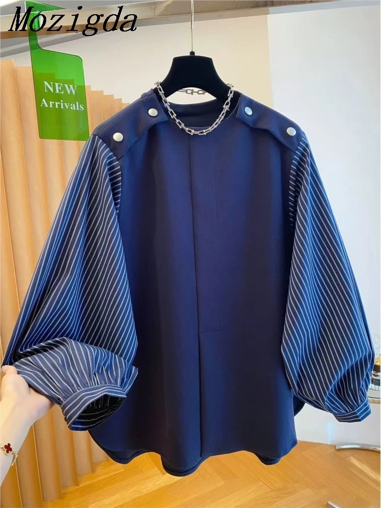 

Autumn Winter Oversize Striped Patchwork Shirt Women Korean Loose Fashion Shirt Woman Ladies Tops Blusas Mujer De Moda