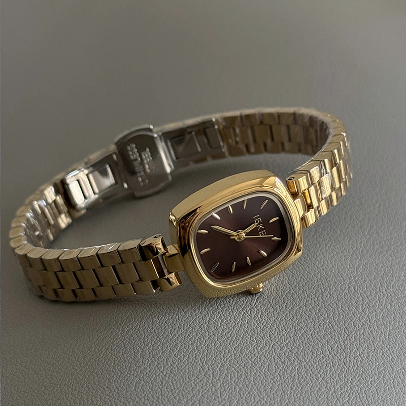Women'S Luxury Vintage Small Gold Watch, Small Dial Quartz Watch With Chain Strap, Fashionable Quartz Wristwatch For Women.