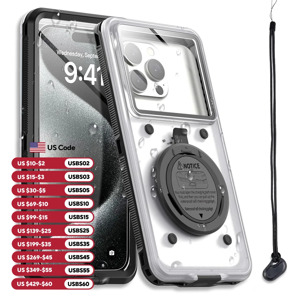 Funda de teléfono impermeable IP68 2025 para iPhone17 16 15 14 13Pro Max Samsung S25 S24 Airbag de buceo subacuático Universal de autocontrol