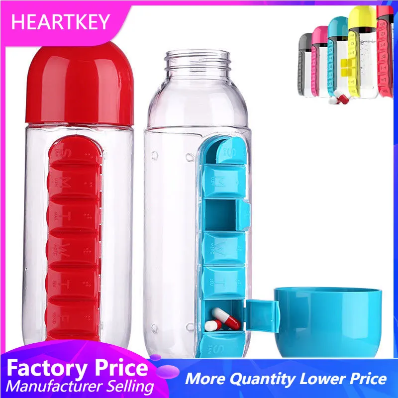 

Water Bottle 2 in 1 600ml 7 Grids Medicine Box Water Cup Sports Plastic Drink Bottle Daily Pill Boxes Organizer Drinking Bottles