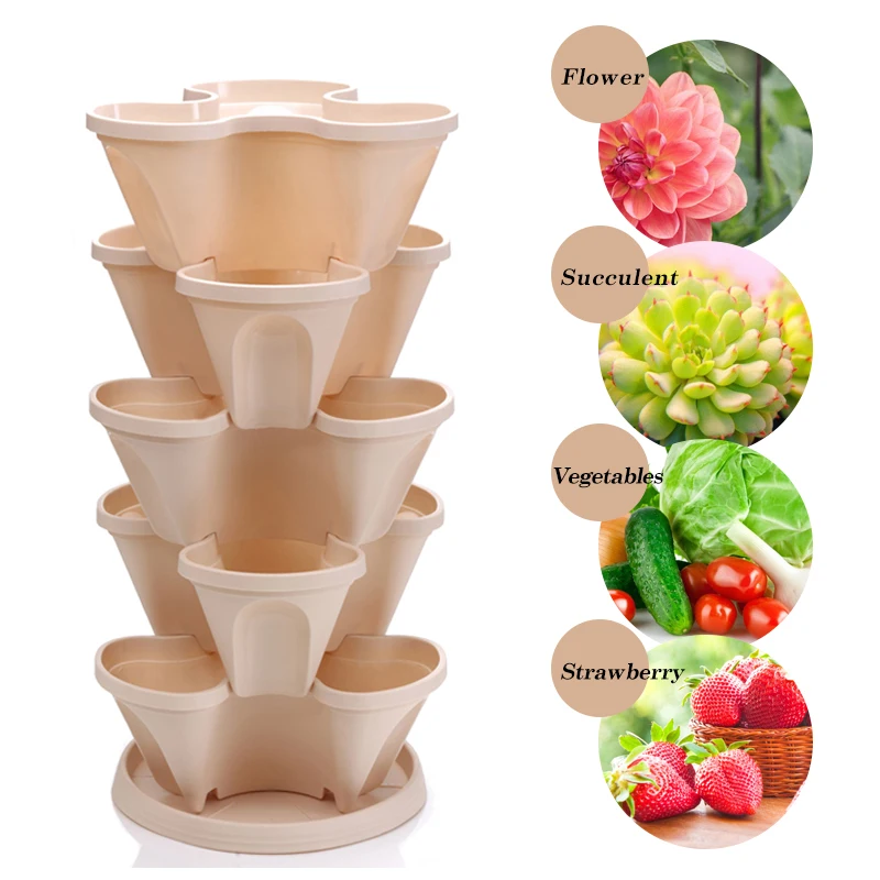 Stackable Indoor/Outdoor Vertical Planter Set for Home Self-Watering Herb Pepper Flower Strawberry Garden Used Strawberries